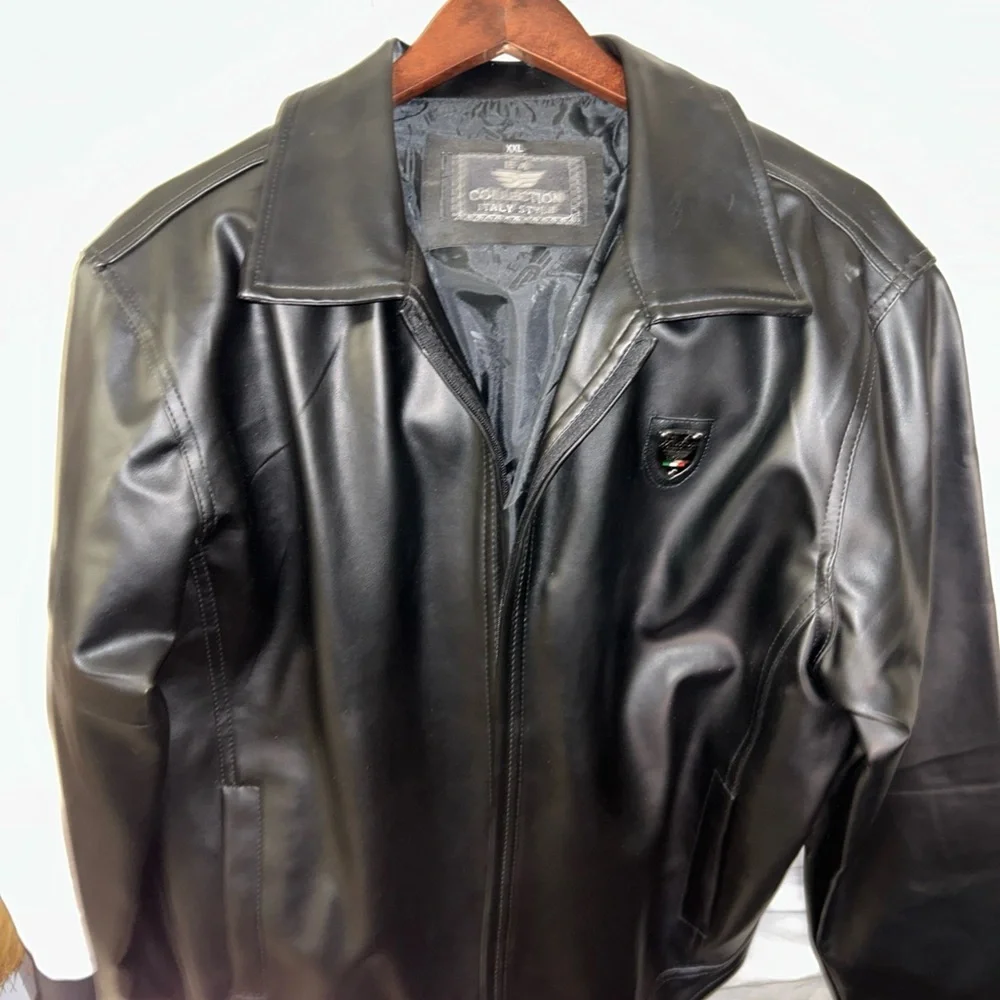 EA Collection Sleek Black Leather Bomber Jacket XXL